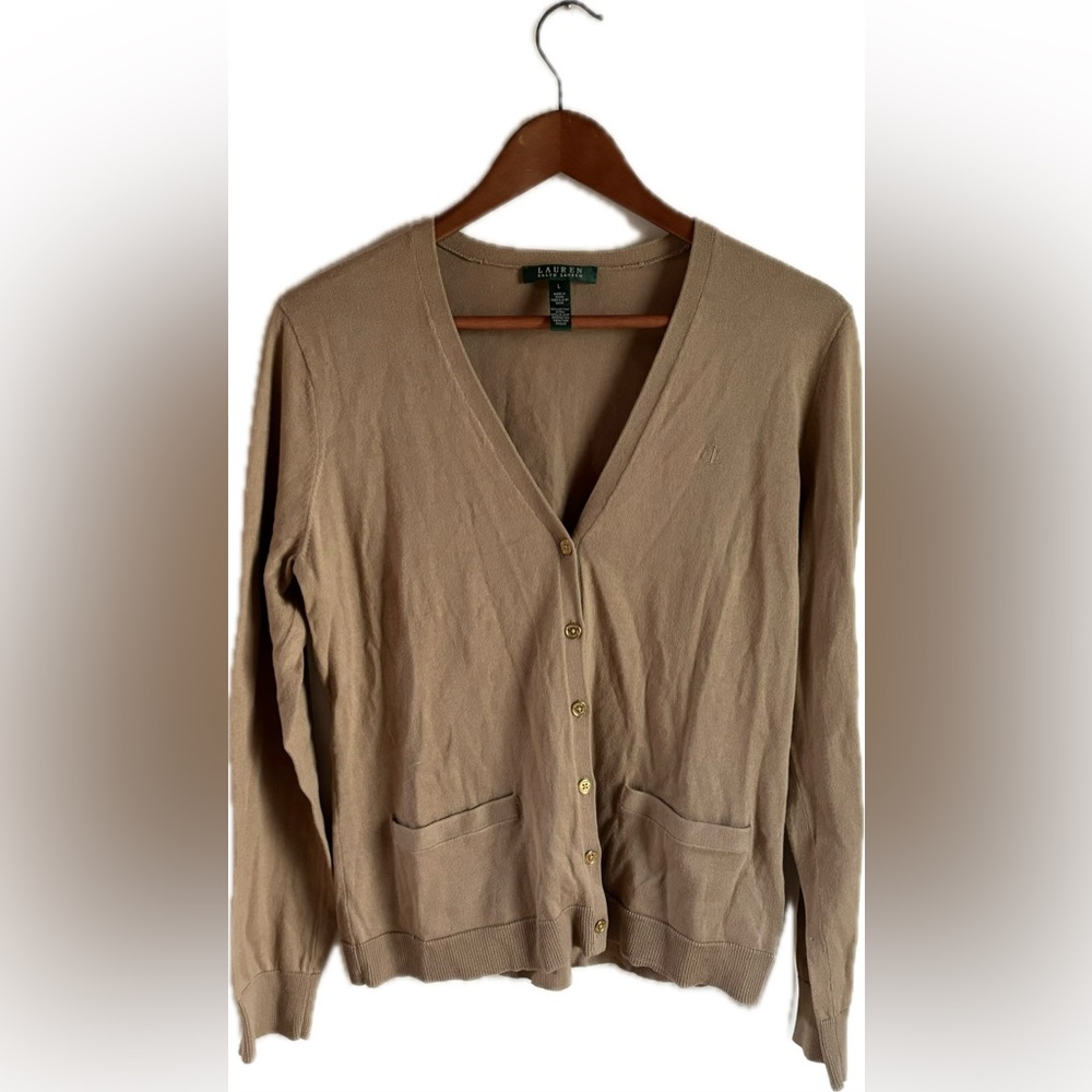 RALPH LAUREN Beige Button Up Cardigan Sweater - Picture 4 of 6